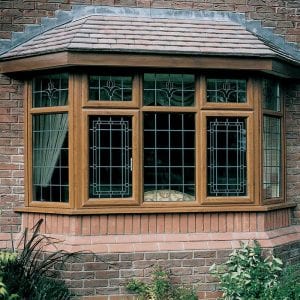 Oak effect bay and bow windows