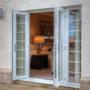 Open white french doors