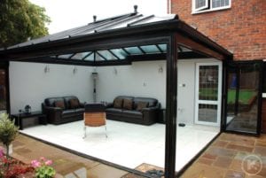 Conservatory with open bi fold foors