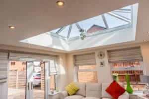 Bright lantern roof in a white ceiling