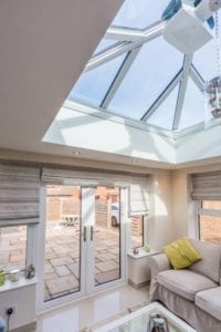 Bright lantern roof in a white ceiling